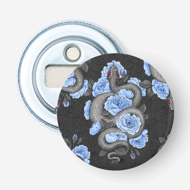 Schlangen und blaue Rose Flaschenöffner (Vorderseite)