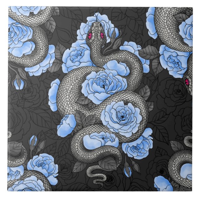 Schlangen und blaue Rose Fliese (Vorderseite)