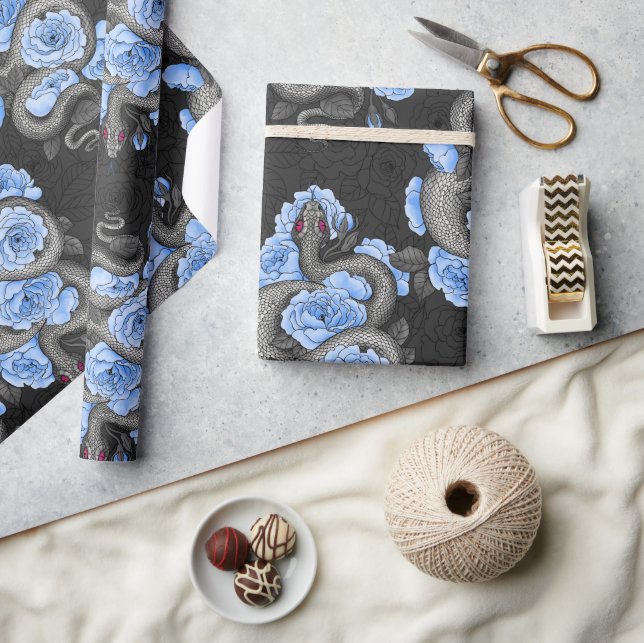 Schlangen und blaue Rose Geschenkpapier (Basteln)