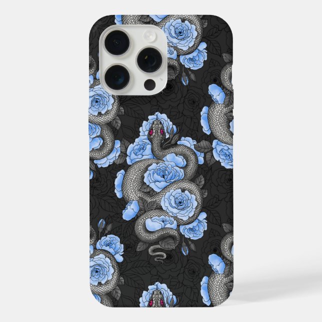 Schlangen und blaue Rose iPhone 15 Pro Max Hülle (Rückseite)