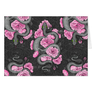 Schlangen und rosa Rosen