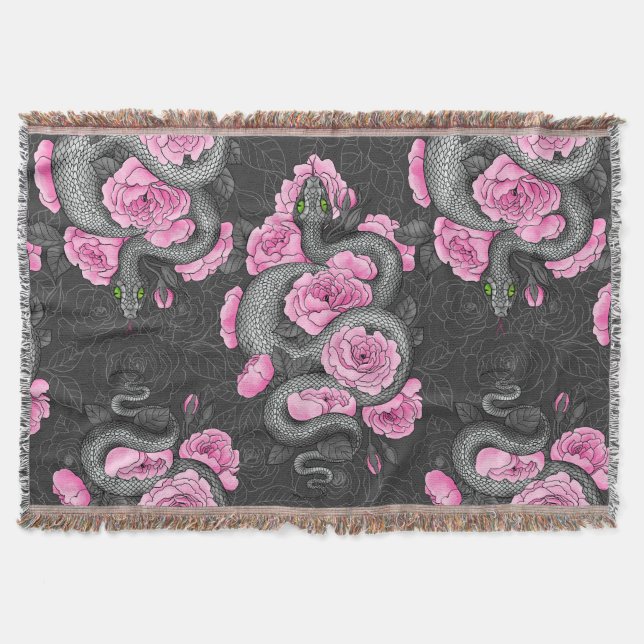 Schlangen und rosa Rosen Decke (Vorderseite)