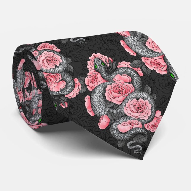 Schlangen und Rose Krawatte (Gerollt)