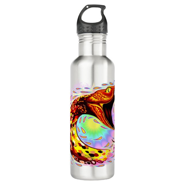 Schlangenangriff Psychedelische surreale Kunst Edelstahlflasche (Vorderseite)