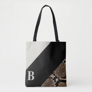 Schlangenhaut-Bild Schwarz & Creme-Monogramm Tasche