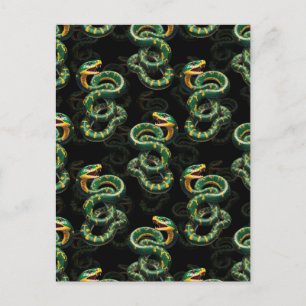 Schlangenmuster-Design mit schwarzem Hintergrund Postkarte