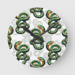Schlangenmuster-Design - Weiß Runde Wanduhr