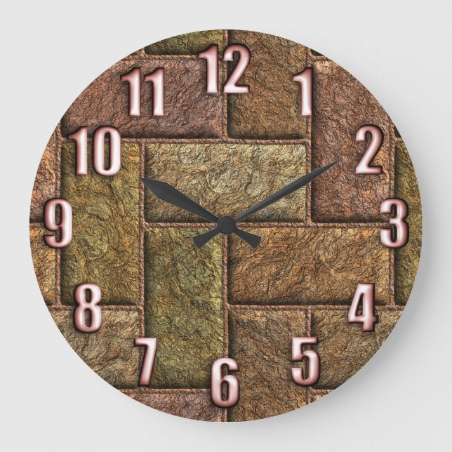 Schlanke digitale Ziegelmuster Bronze und Kupfer Große Wanduhr (Vorderseite)