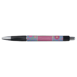 Schlanke rosa und blaue Blume Muster Personalisier Kugelschreiber