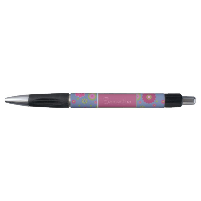 Schlanke rosa und blaue Blume Muster Personalisier Kugelschreiber (Vorderseite)