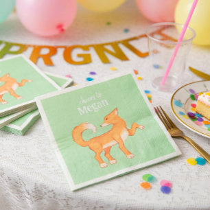 Schlaue Fox Mint Grün Personalisiertes Geburtstags Serviette
