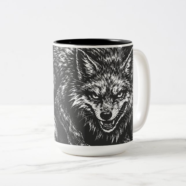 Schlauer Wald Fuchs — von BurnsInHell Zweifarbige Tasse (VorderseiteRechts)