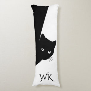Schlaues schwarzes Katzenmonogramm Seitenschläferkissen
