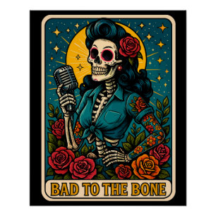 Schlecht an der Bone Retro Skeleton Singer Poster
