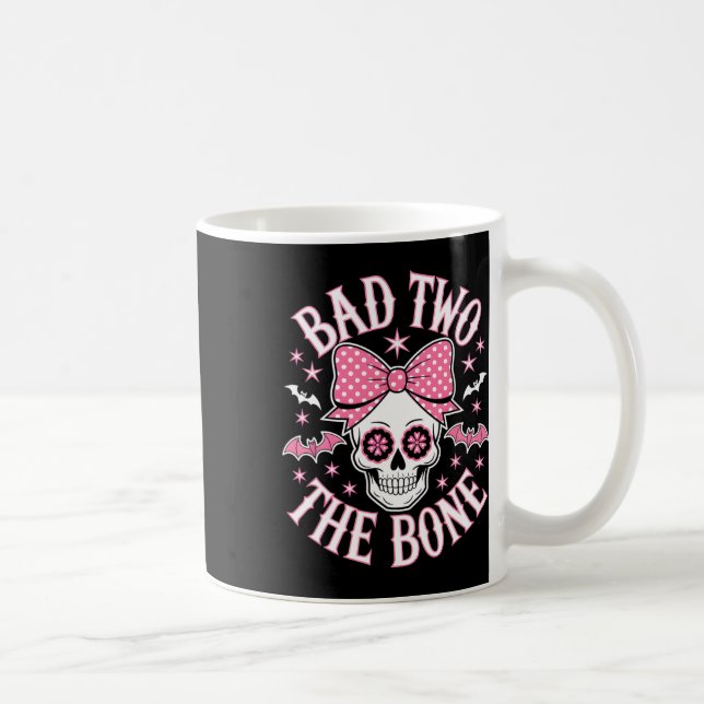 Schlecht zwei Knochenschädel rosa Bow-Sterne Kaffeetasse (Rechts)