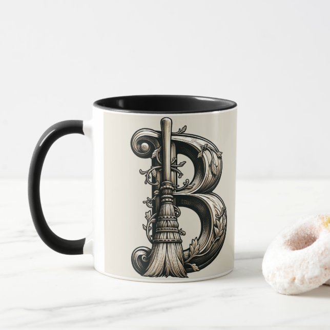 Schlechte Hexe Witchy Besen Buchstabe B Benutzerde Tasse (Mit Donut)