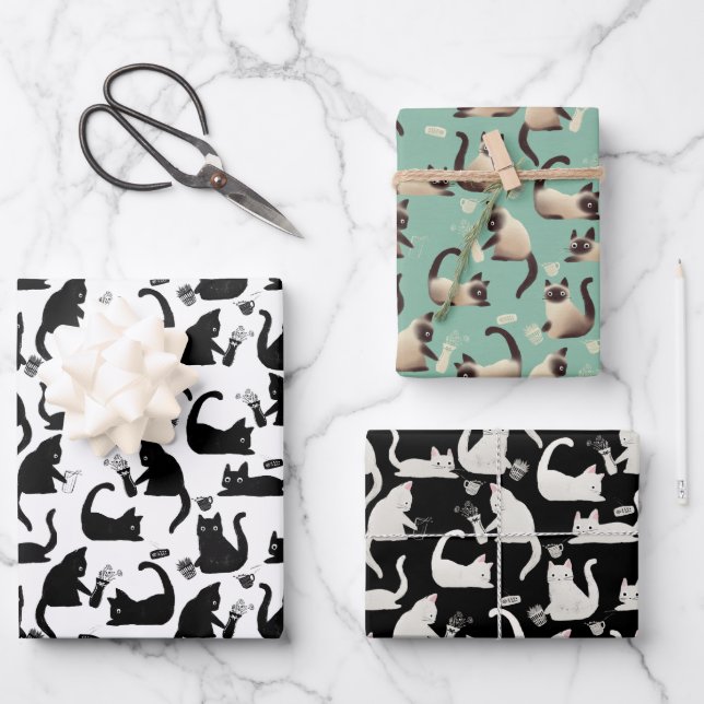 Schlechte Katzen klopfen über das Muster Geschenkpapier Set (Vorderseite)