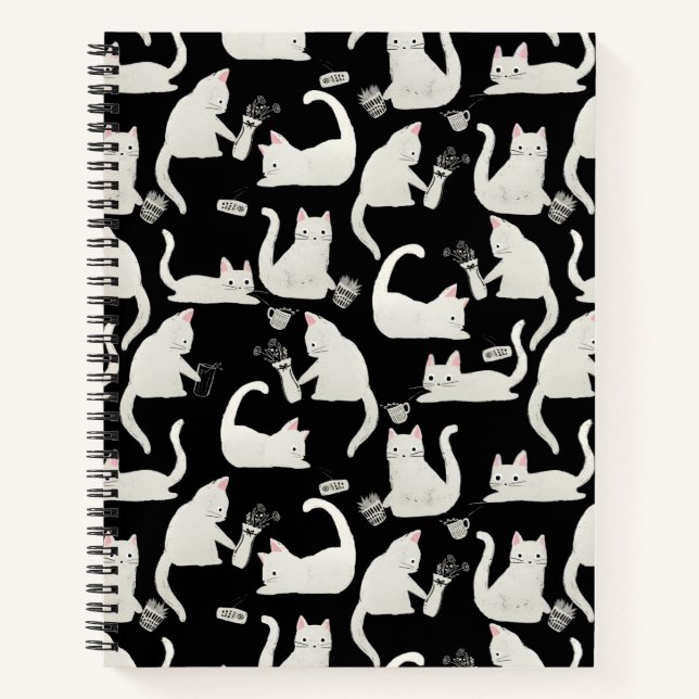 Schlechte Katzen klopfen vorbei, weiße Katzen auf  Notizbuch (Vorderseite)
