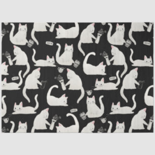 Schlechte Katzen klopfen vorbei, weiße Katzen auf Seidenpapier