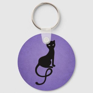 Schlechte schwarze Katzen-Silhouette in Lila Schlüsselanhänger