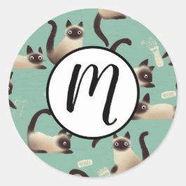 Schlechte siamesische Katzen klopfen über Runder Aufkleber