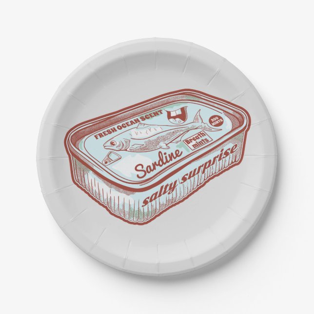Schlechter Atem, lustige Sardinen Pappteller (Vorderseite)