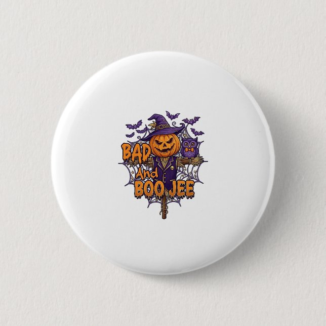 Schlechter Boo Jee Kürbis Vogelscheuche Lila Eule  Button (Vorderseite)