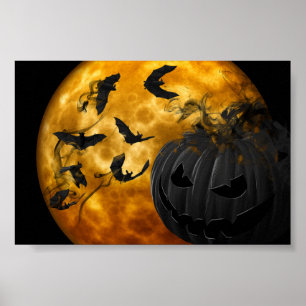 Schlechtes Kürbisgesicht und -schläger am Vollmond Poster