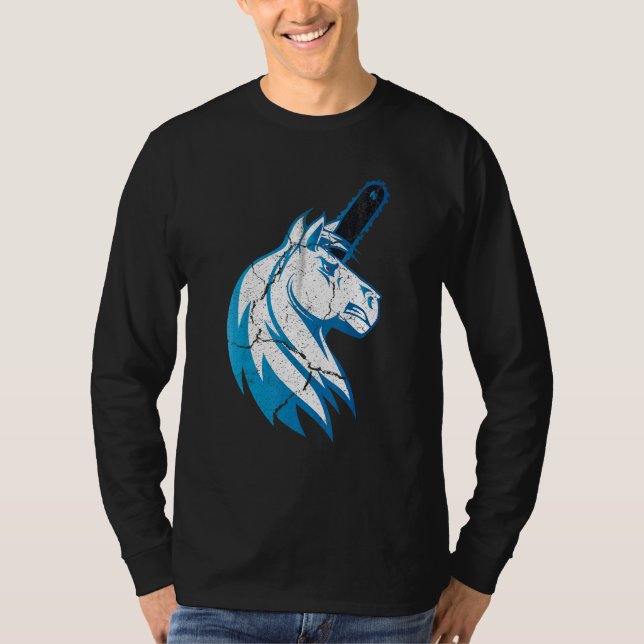Schlechtes Pferdeschloss mit Chainsaw und blauen F T-Shirt (Vorderseite)