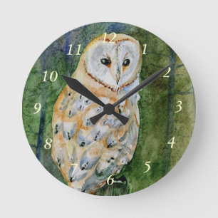 Schleiereule-Aquarell Runde Wanduhr