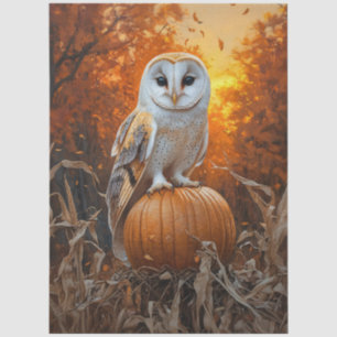 Schleiereule auf Kürbis Herbst Dekupage Seidenpapier