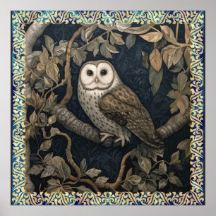 Schleiereule im nächtlichen Wald im Stil von Willi Poster