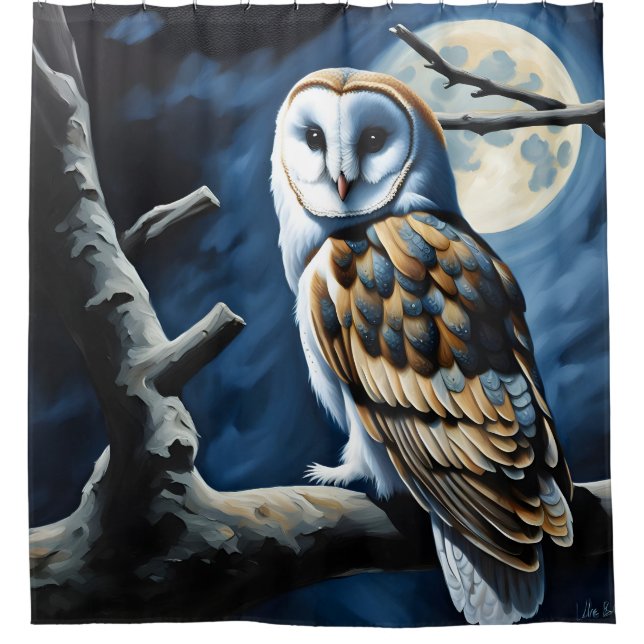 Schleiereule und Vollmond Duschvorhang (Vorderseite)