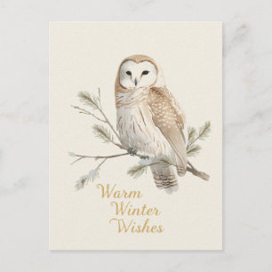 Schleiereule Warme Winterwünsche Aquarell Feiertagspostkarte