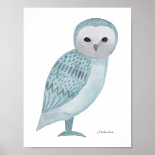 Schleiereulenposter Blau Weiße Eule Wandkunst Druc Poster
