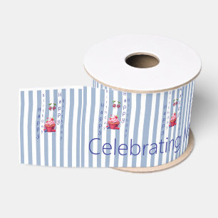 Schleife Blau & Weiß gestreift Alles Gute zum Gebu Ripsband