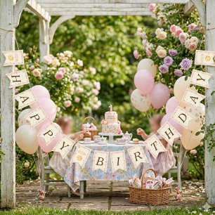 Schleife & Erdbeersonne Alles Gute zum Geburtstag Wimpelkette