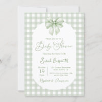 Schleifen-Baby-Shower-Sage-Grün-Einladung mit Schl