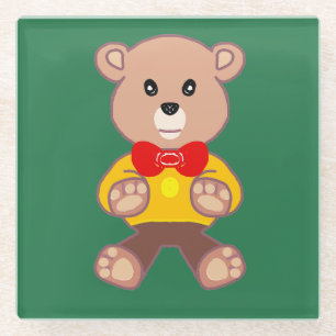 Schleifen-Teddybär auf Grün  Glasuntersetzer