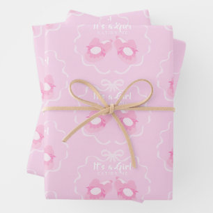 Schleifenband Es ist ein Mädchen Rosa Geschenkpapier Set