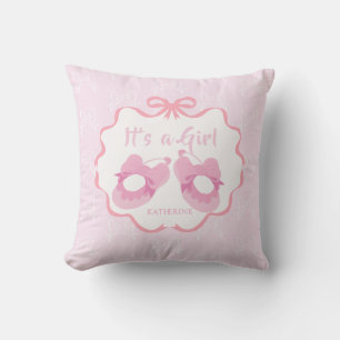 Schleifenband Es ist ein Mädchen Rosa Kissen