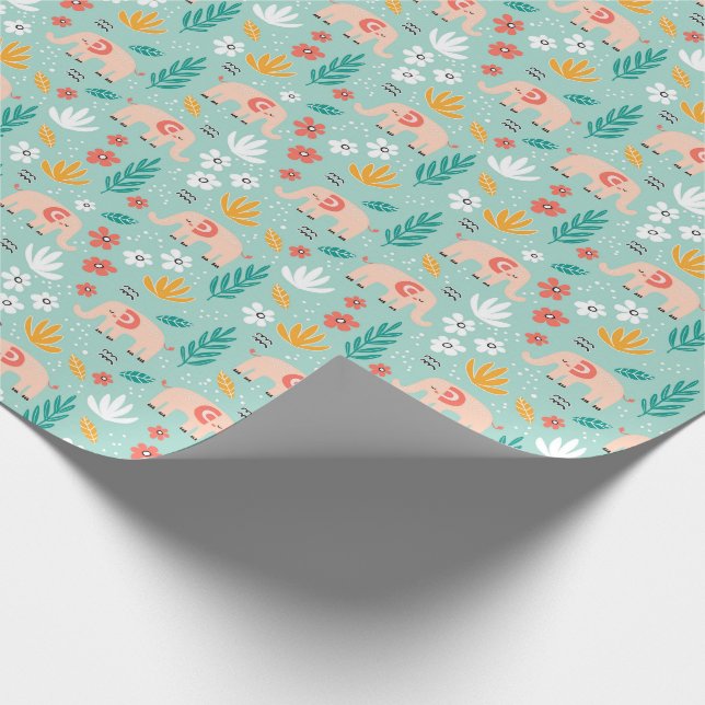 Schleifpapier für Elefanten und Blume Geschenkpapier (Ecke)