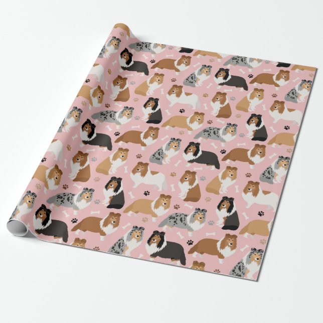 Schleifpapier für Sheltie-Knochen und -Paws Geschenkpapier (Ungerollt)