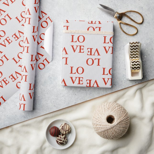 Schleifpapier - LIEBE Rote Streifen grau Geschenkpapier (Kunsthandwerk)