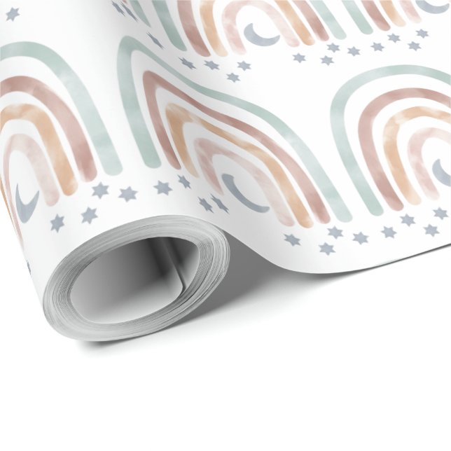 Schleifpapier - Mond und Stars - Regenbogen Geschenkpapier (Rolleneckpunkt)