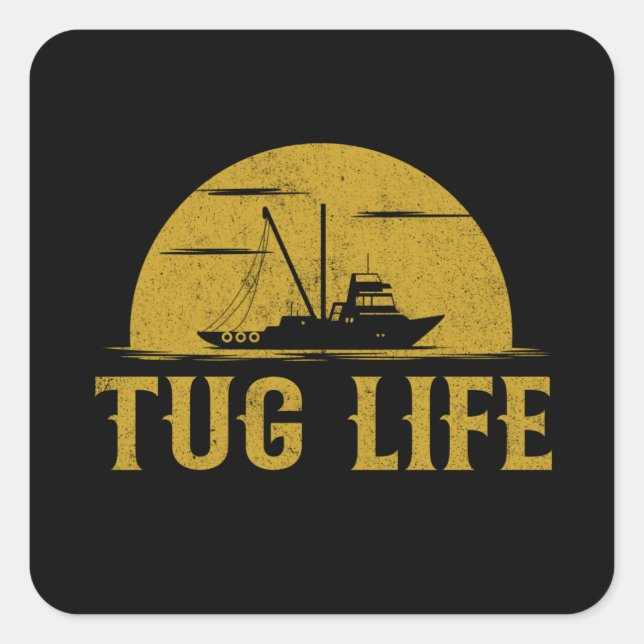 Schleppboote Funny Tugboat Leben Quadratischer Aufkleber (Vorderseite)