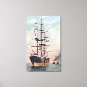 Schlepper, die ein Schiff zum Meer schleppen Leinwanddruck