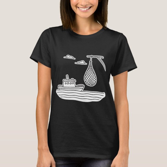 Schlepper neben schwebendem Fischernetz T-Shirt (Vorderseite)