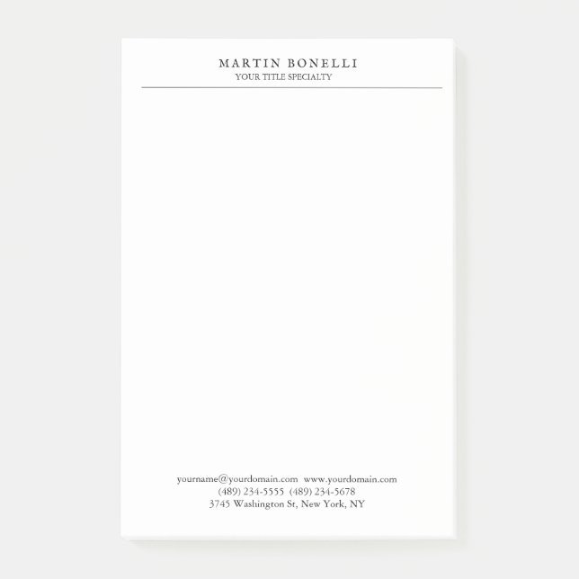 Schlicht Beruflich Schwarz/Weiß Minimalistisch Post-it Klebezettel (Vorderseite)