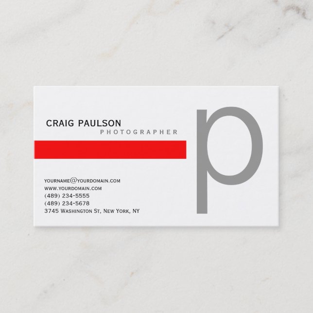 Schlicht Blue Red Fotografy Business Card Visitenkarte (Vorderseite)